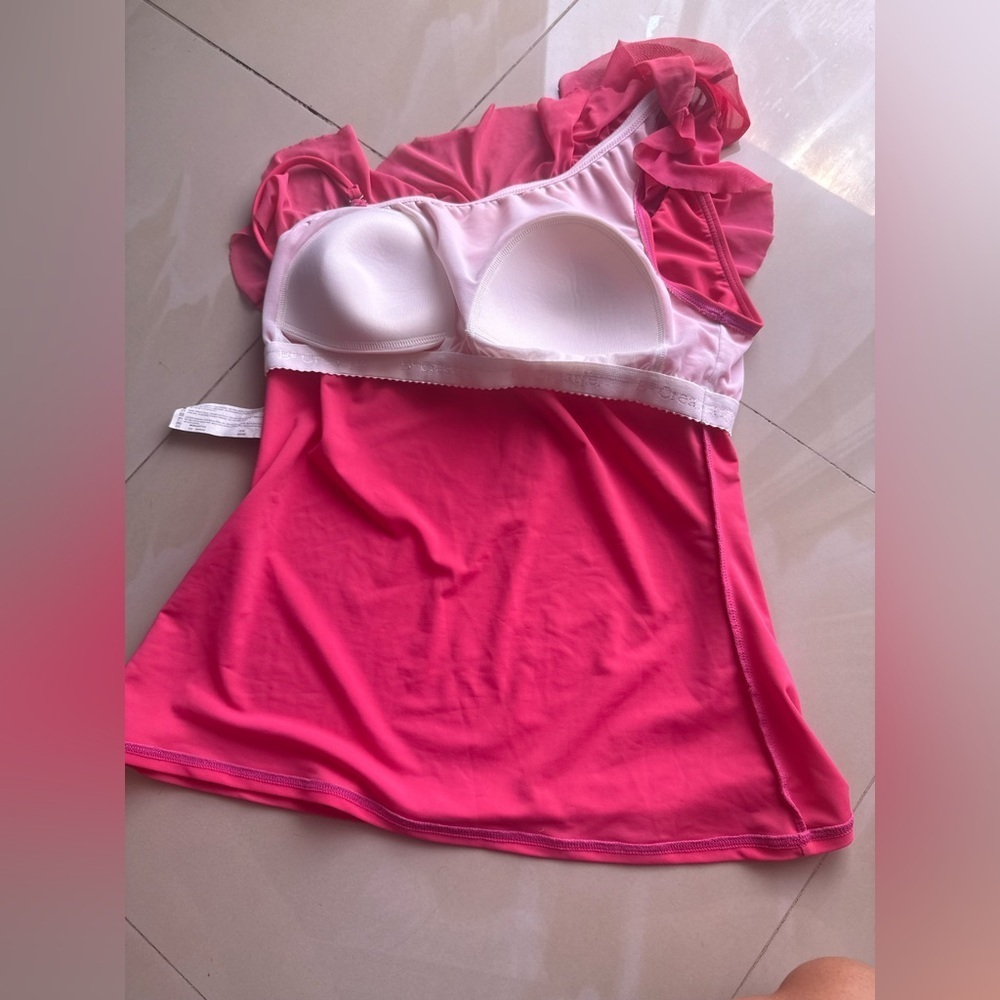 Be Creative swim top Women's Pink One-Shoulder Ruffle Top size 12 - Picture 8 of 16